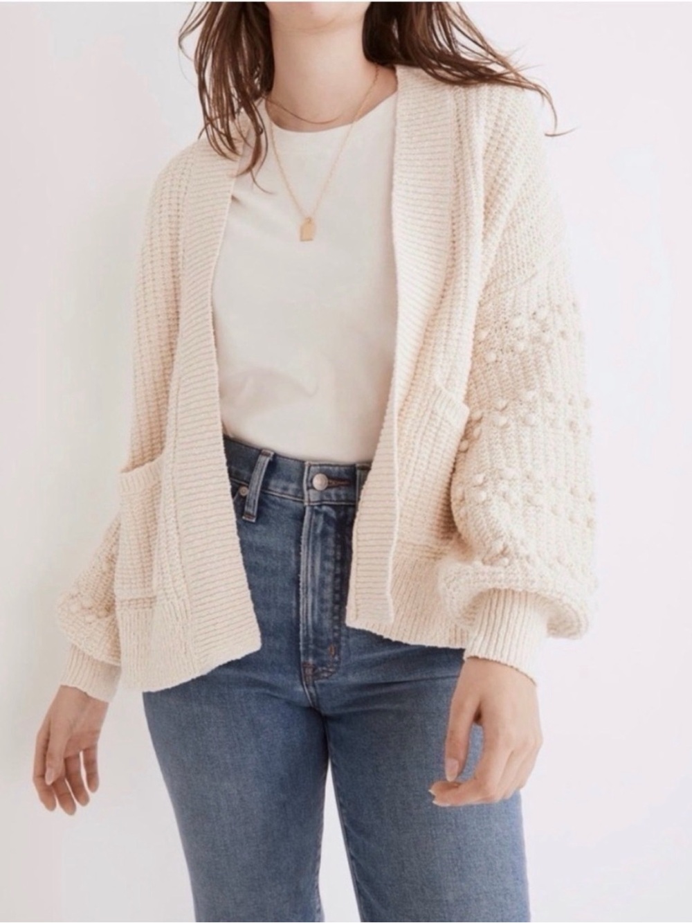 Madewell Ivory Textured Open-Front Cardigan